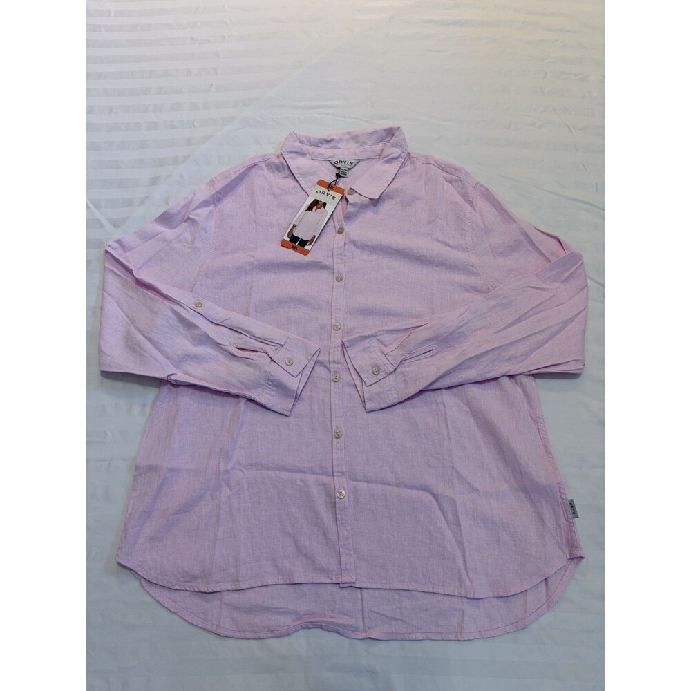 NWT Orvis Women's XXL Pink Linen Blend Long Sleeve Button Up Shirt Top Blouse